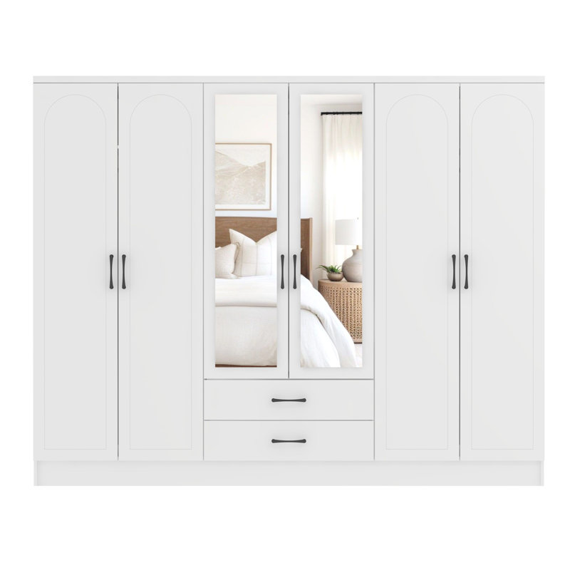 Millbury 6 Door 2 Drawer Wardrobe with Mirror, White