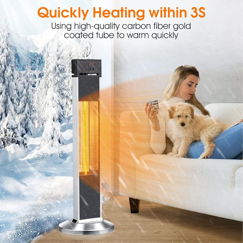 Black Aluminum Electric Standing Patio Heater with Remote Control