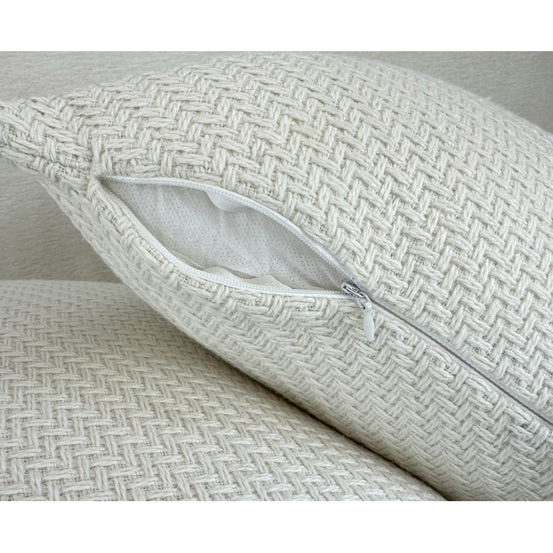 Ivory 12" x 24" Textured Knitted Polyester Pillow Covers