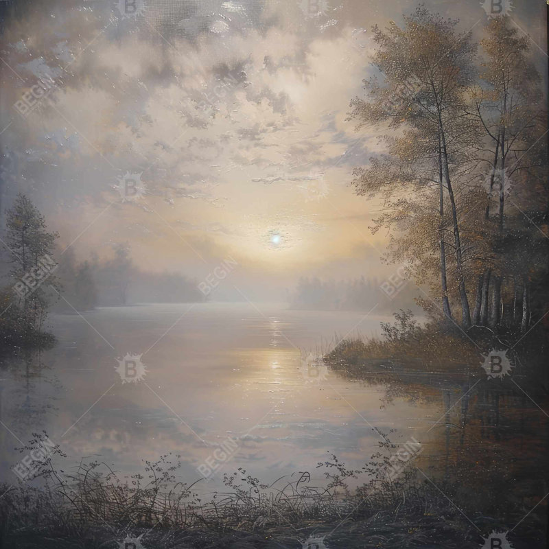 Misty sun - 32"x32" art on canvas