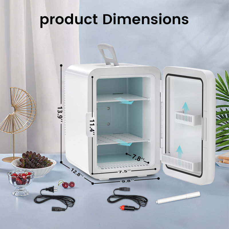 Cowsar 10L Mini Fridge For Bedroom, Portable Cooler For Cosmetics, Food & Drinks, Temper Glass Door With Doodle Pen