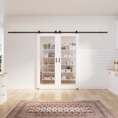 2x30in.x 80in.1 Lite Clear Glass White Door Slab Prefinished Surface With All Barn Door Hardware Kit