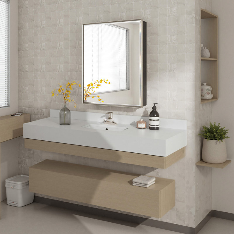 Belwood Recessed or Surface Framed Medicine Cabinet with Beveled Mirror Door & Adjustable Glass Shelves, 30" H x 24" W