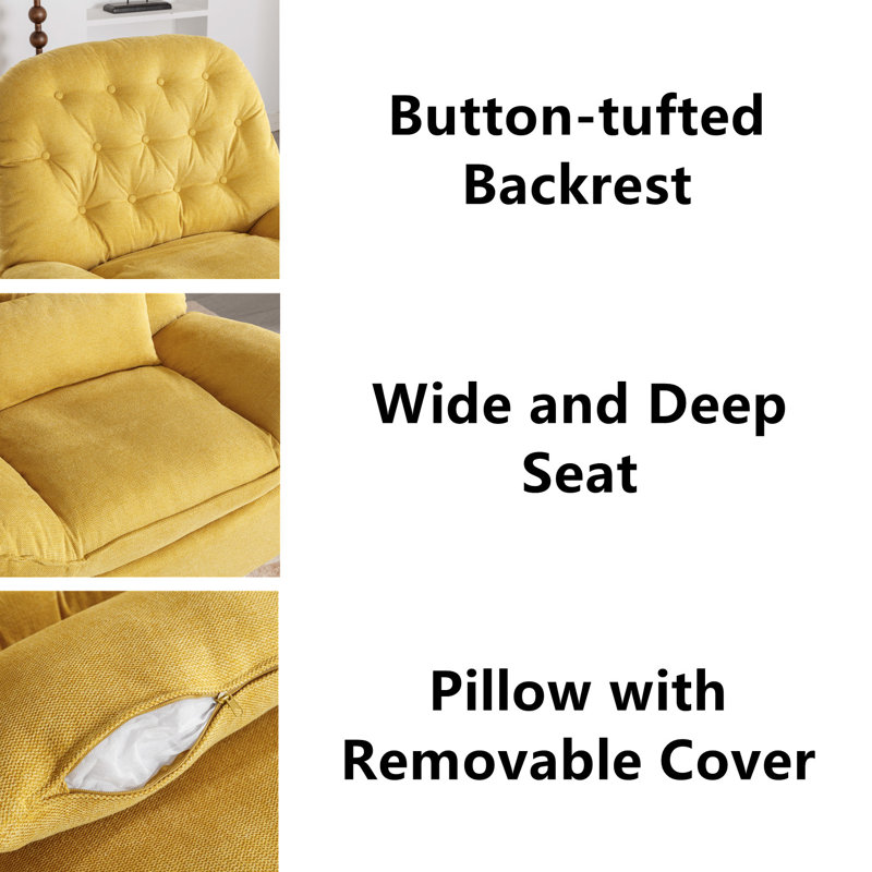 Tamaran Upholstery Push-Back Recliner Chair, Yellow 100% Linen