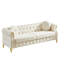 Luxueux canapé Chesterfield en velours de 82 pouces avec des clous en cuivre, des boutons capitonnés et des pieds en métal, y compris deux coussins ronds pour plus de confort.