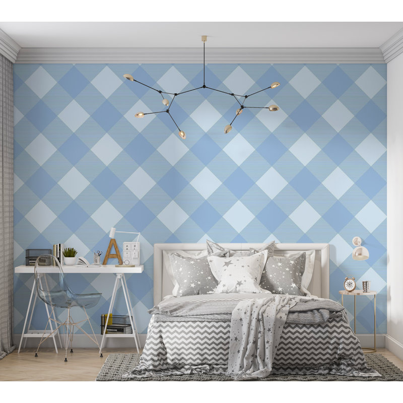 Papier peint de qualité supérieure - Motif géométrique bleu, L 96 po x l 120 po