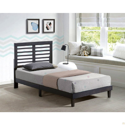 Mid Century Modern Slatted Wooden Twin XL Platform Bed, Natural Wood Grain Finish Bed Frame, Cappuccino