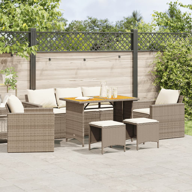 Ensemble de canapé de patio avec coussins 6 pièces Ebern Designs, Beige, jaune, Blanc, crème