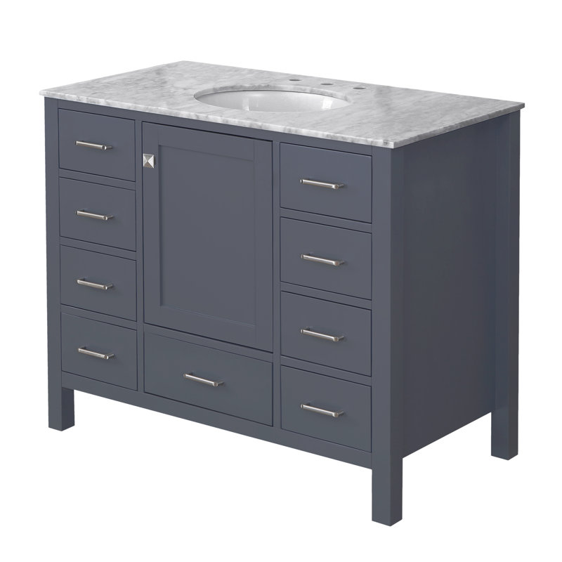 Ensemble de meuble-lavabo simple 42 po Claudett, Marbre de Carrare, Gris marine