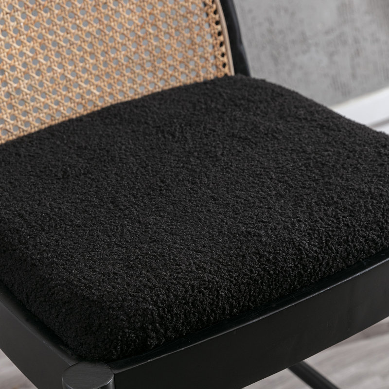 Modern Bar Stools Upholstered Counter Stools With Rattan Backrests And Wood Legs Kitchen Stools For Island, Black