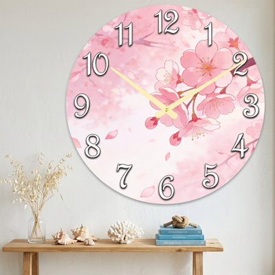 Landscape & Nature Pink Cherry Blossom Floral Pattern Clock Face Ultra Clear Glass Wall Clock