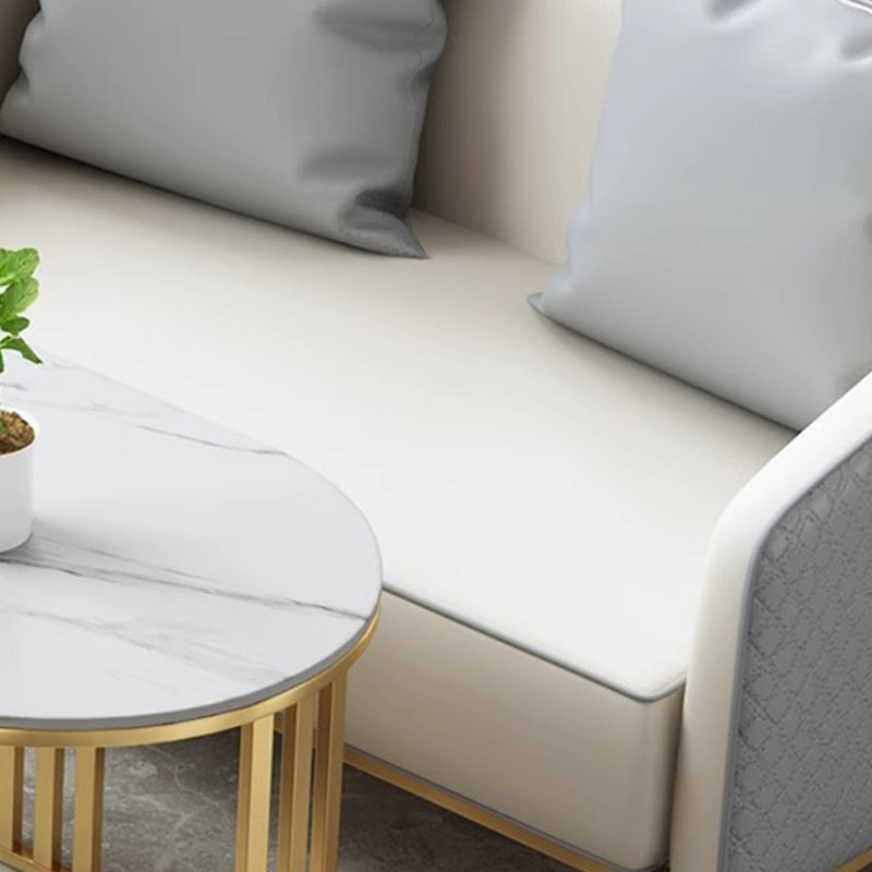 Diffendal Light luxury simple cafe sofa, White/Gray Faux Leather