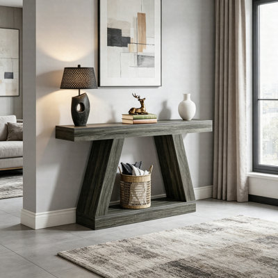 55" Farmhouse Console Table With Storage, Sofa Table For Entryway And Hallway, Wood Grain Accent Table
