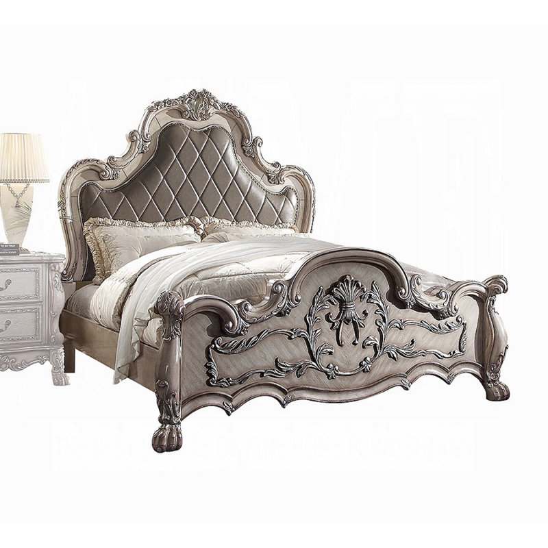 Lit standard bas Mikaylyn, cadre de lit, lit plateforme, lit tapissier traditionnel luxueux, Roi