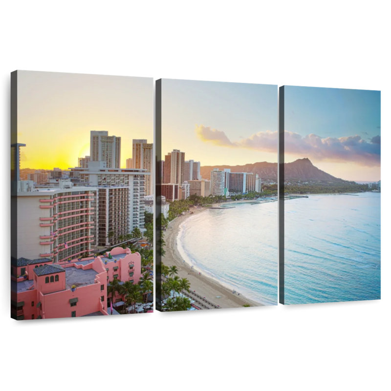 Gillard Waikiki, scène de plage, H 24 po x l 38 po