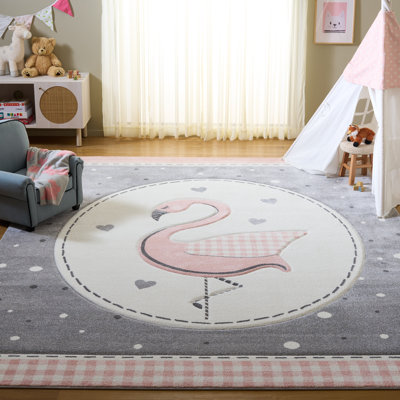 Burgan Polka Dots Gray Area Rug