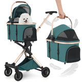 3-In-1 Pet Stroller With Adjustable Handle, 4 Wheels Cat Dog Jogger Stroller With Detachable Carrier