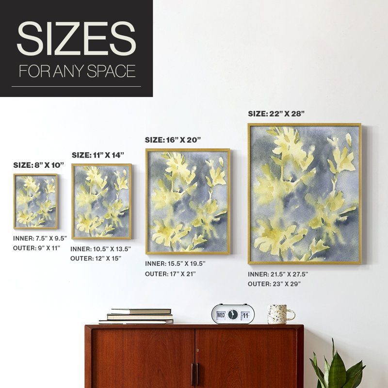 Forsythia Blooms II, reproduction encadrée - bois massif, H 20 po x l 16 po
