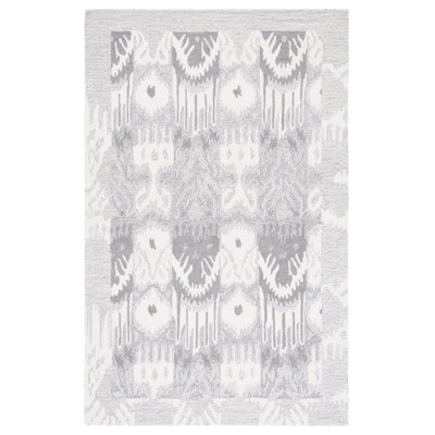 Ikat Hand Tufted Wool/Cotton Ikat Rug in Light Gray/Ivory