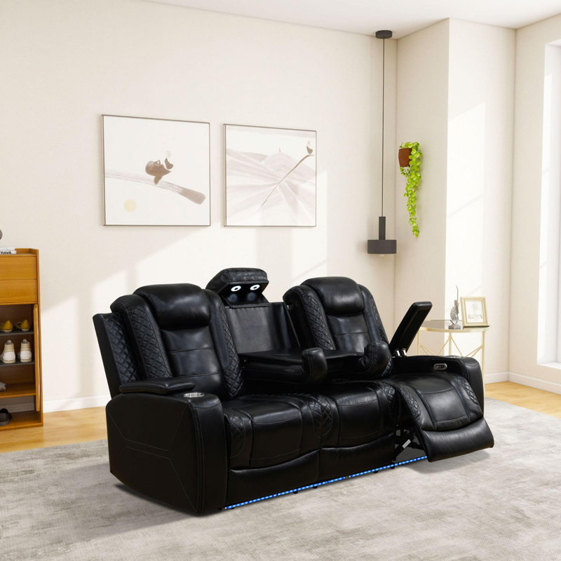 Canapé inclinable automatique en cuir Breathing, Similicuir noir