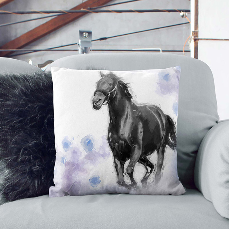 Wild Horse Cushion with Filling, 55cm H x 55cm W x 20cm D, Black