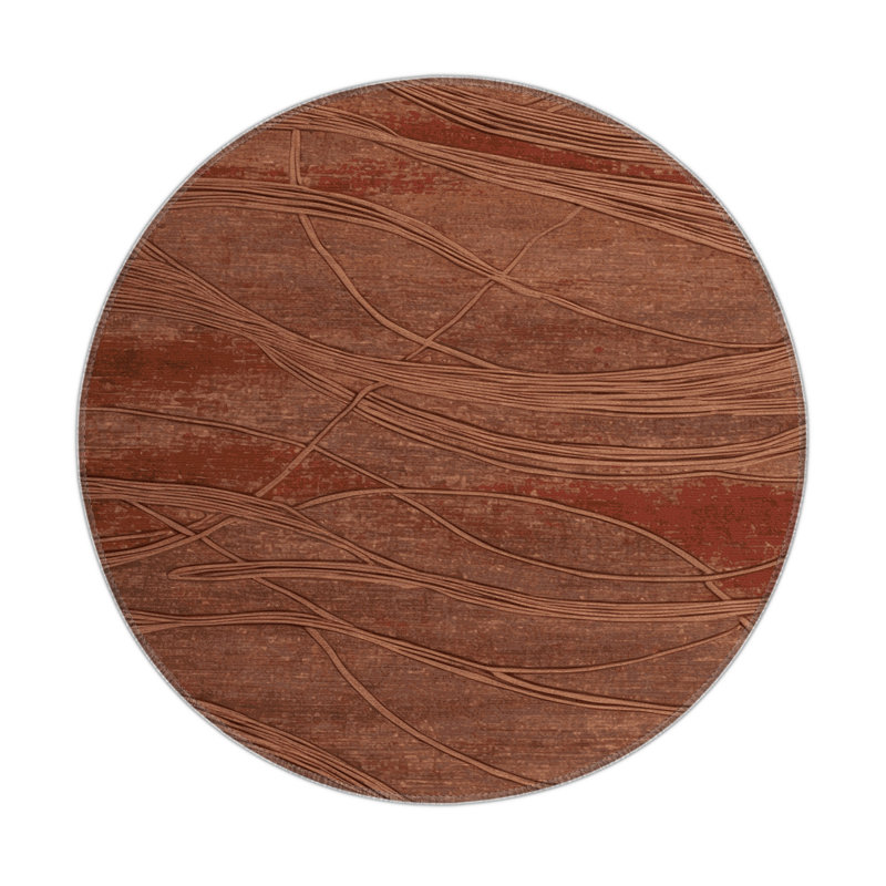 Tapis brun abstrait intérieur et extérieur, Rond 5 pi