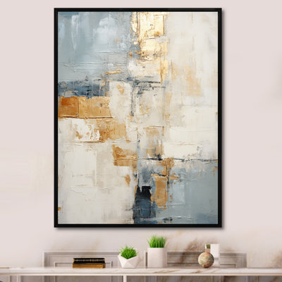 Abstrait, collage de route doré beige - Collages abstraits, salon d'art mural