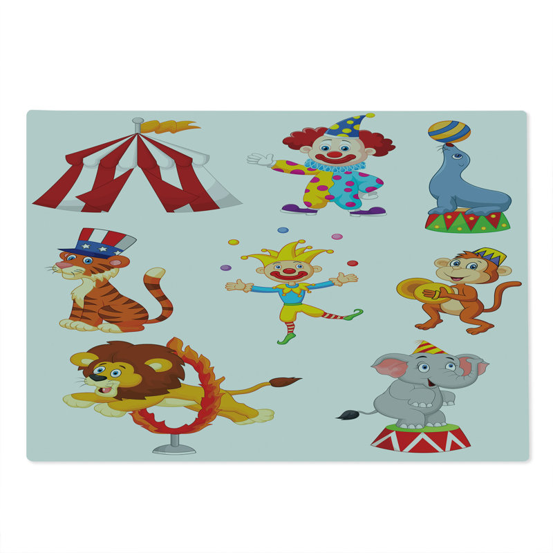 Ambesonne Cartoon Cutting Board Large Size Circus Wild Animals Multicolor