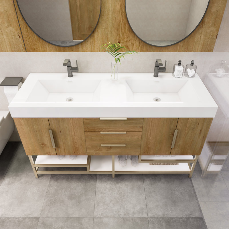 Meuble-lavabo double 59 po Maricella, Chêne