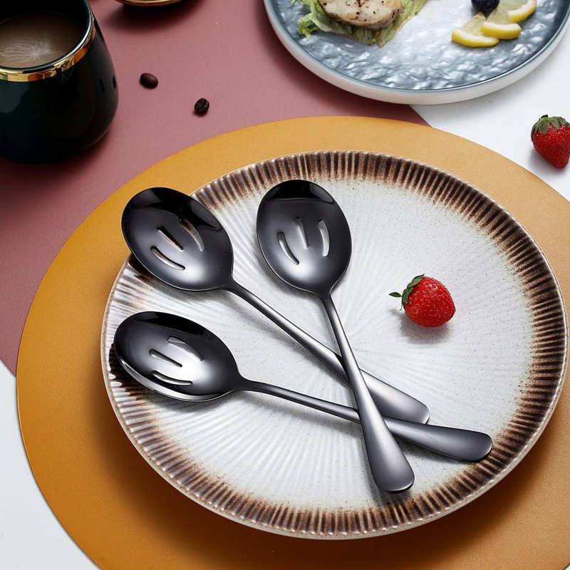 Ensemble d'ustensiles de service 10 pièces en acier inoxydable - comprenant une cuillère à rainure, une cuillère de service, une desserte à gâteaux, une fourchette et une louche à soupe - Couverts élégants pour les repas et les réceptions