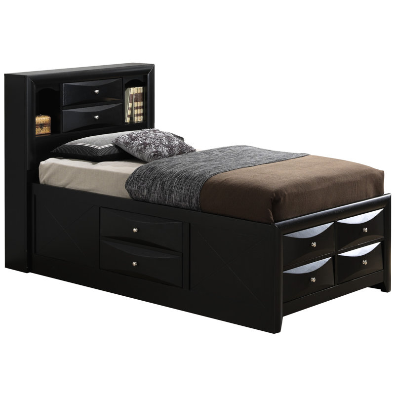 Très grand lit contemporain noir avec rangement pour chambre à coucher optimale - l 80 po x P 92 po x H 49 po. Compartiments encastrés de qualité.