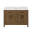 Meuble-lavabo à double cuve en amande au fini latte Tahoe de 48 po, plateau en pierre reconstituée avec dosseret, mat B-1531065639-1531065637-1531065638