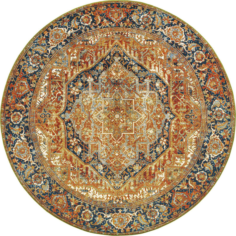 Tapis traditionnel rouille intérieur / extérieur Jaheim, Rond 7 pi 10 po