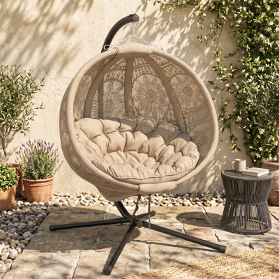 Hruby Outdoor Hanging Chair Swing Chair with Metal Stand Sand