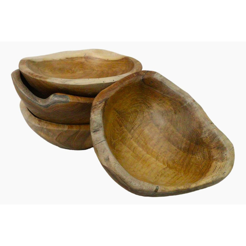 Ensemble de 4 petits bols en bois de teck rustique sculpté à la main
