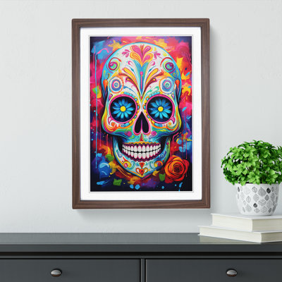 Sugar Skull Abstract - Single Picture Frame Print on Wood