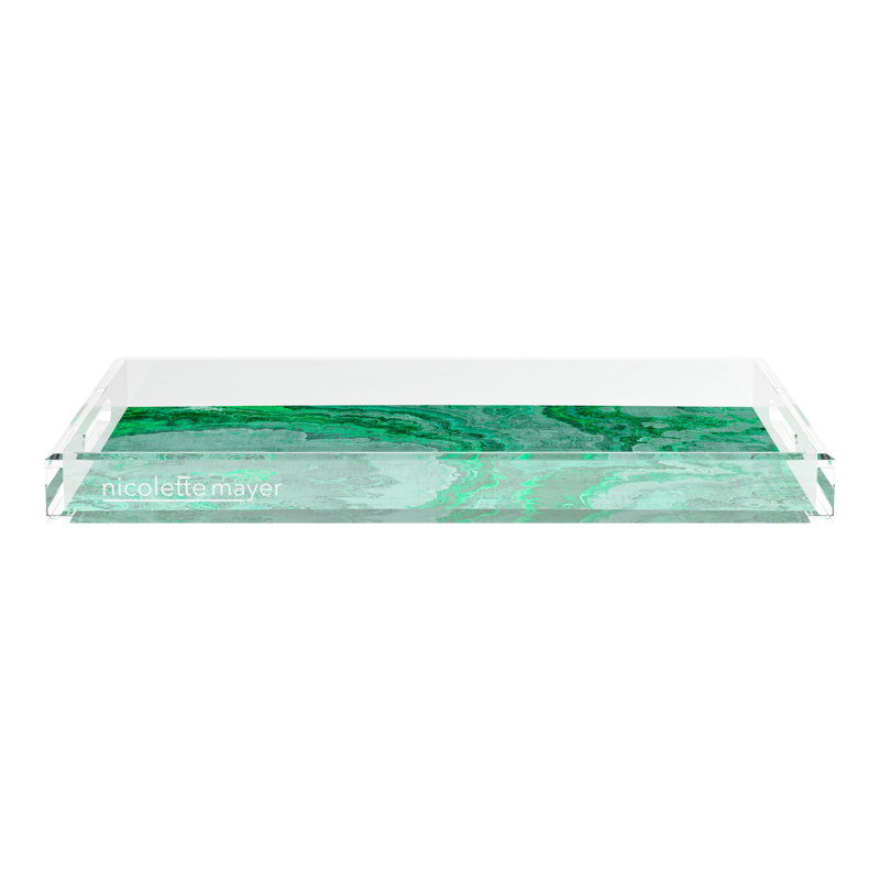 Agate Malachite Acrylic Rectangle Decorative Tray, 22.5"W x 14.5"D x 2"H, Malachite