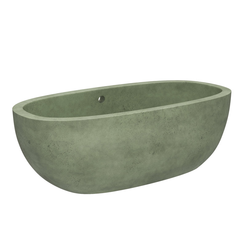 Avalon NativeStone Freestanding Soaking Cement Bathtub, Sage, 23" H x 36" W x 72" L