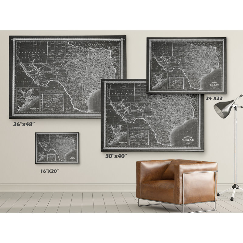 «Vintage Map Texas», reproduction d'impression sur toile, H 36 po x l 48 po x P 1,5 po