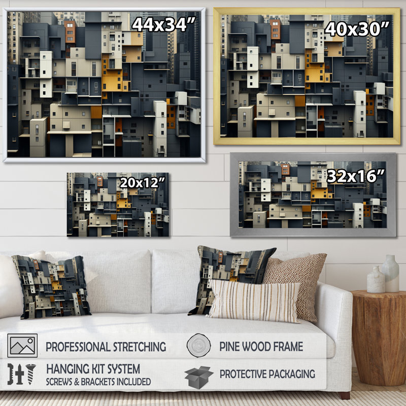 «Skyscrapers Symphony Slate II», reproduction sur toile, Cadre doré à une seule photo, H 16 po x l 32 po x P 1 po