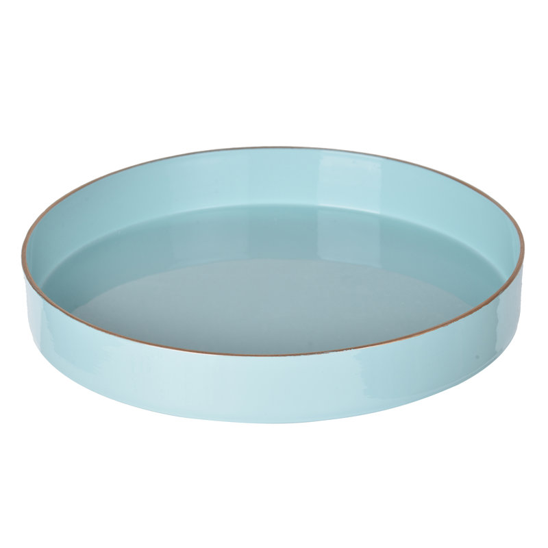 10” Round Plastic Tray with Powder Blue Finish, Decorative Accent Tray for Organization, Serving, or Centerpiece Display 