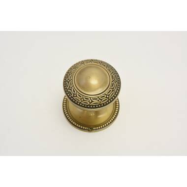 Pair of Solid-Brass Beaded Oval Door Knobs in Antique-By-Hand