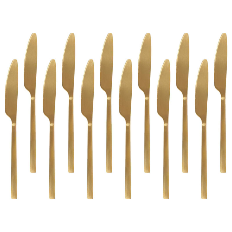 Stainless Steel Dinner Knives - 21cm - Pack of 12, Gold