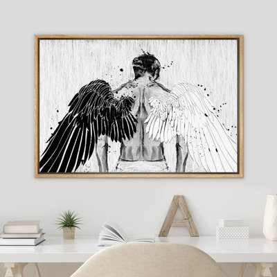 Pop Urban Street " Black White Paint Splatter Heaven Angel Wing Man Cultural Pop Culture Modern Art Chic Portrait " Print