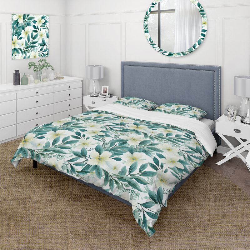 Oceanic Foliage Botanical Pattern IV Duvet Cover, King Duvet Cover + 2 King Shams