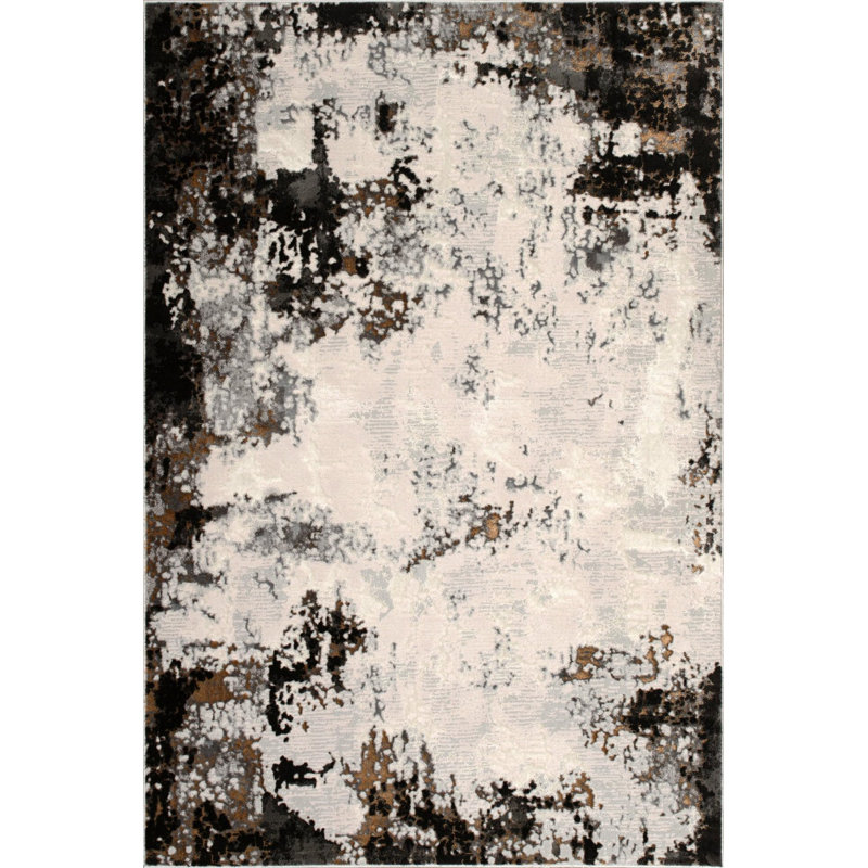  Tapis de chambre à coucher moderne abstrait 4 x 6 pi | Gris anthracite / beige / ivoire, Rectangle 4pi x 6 pi