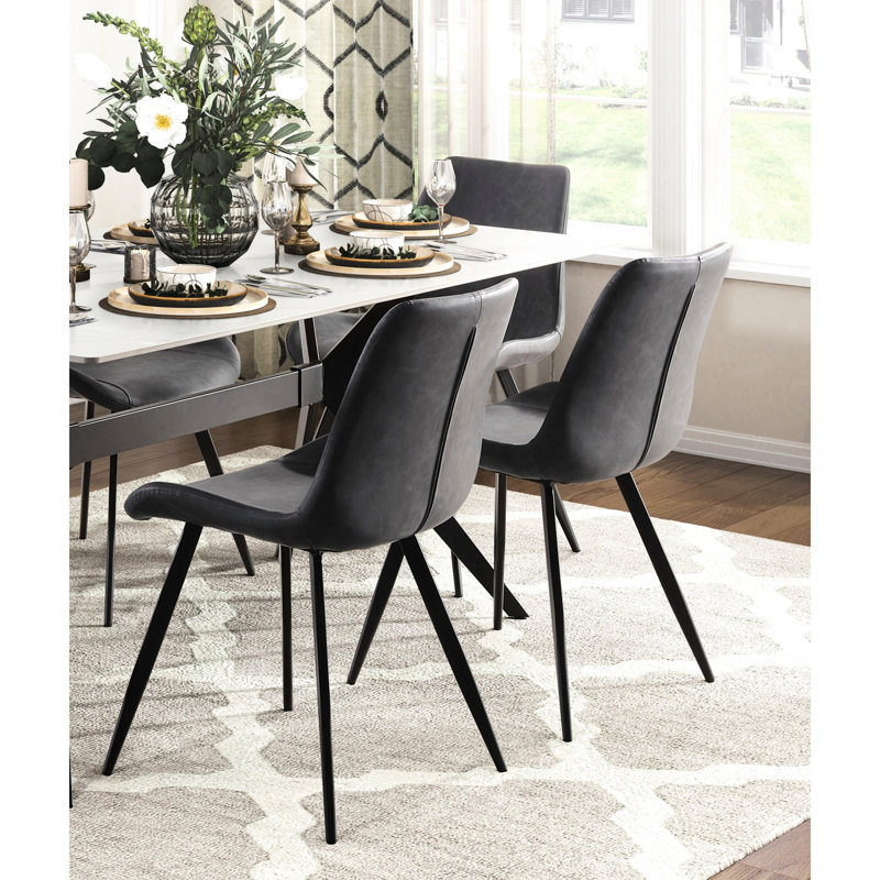 Table de salle à manger moderne avec plateau en pierre frittée et pieds en métal noir