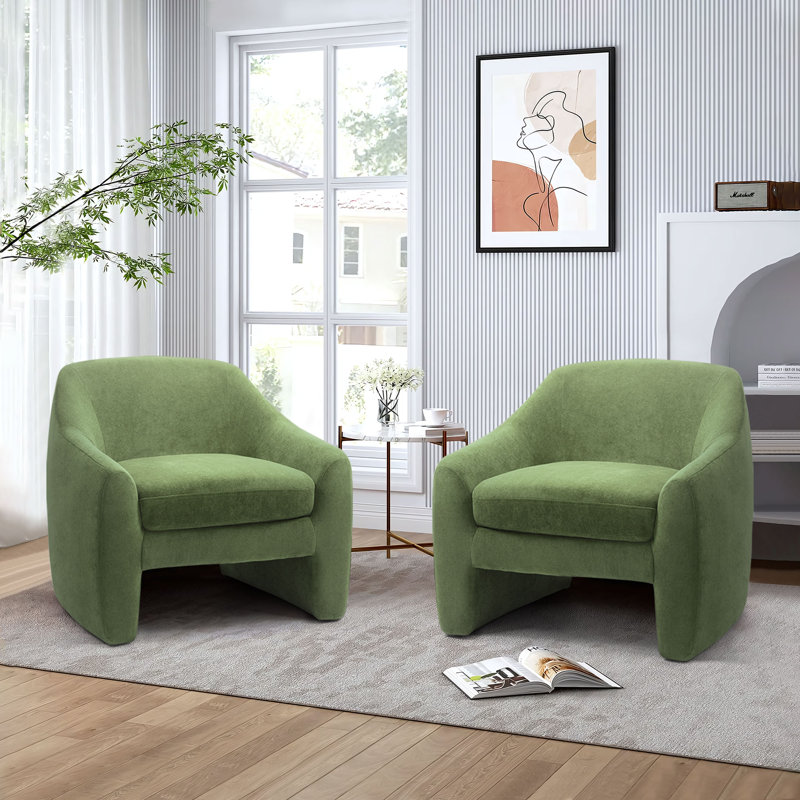 Esly 78.6Cm Wide Barrel Chair, Green Chenille