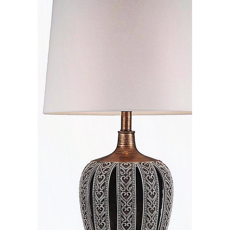 Grande lampe de table en polyrésine 28,25 po «Everly» avec finition brune et abat-jour blanc