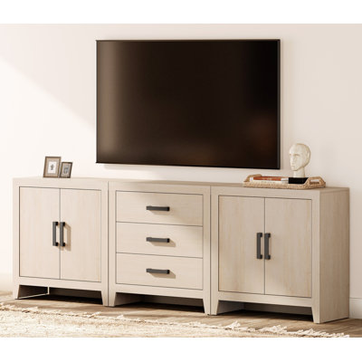 TV Stand For Tvs Up To 85 Inch, 3-Piece Modular Entertainment Center With Drawers And Doors, Farmhouse Media Console For Living Room, Bedroom, Home Theater, Beige